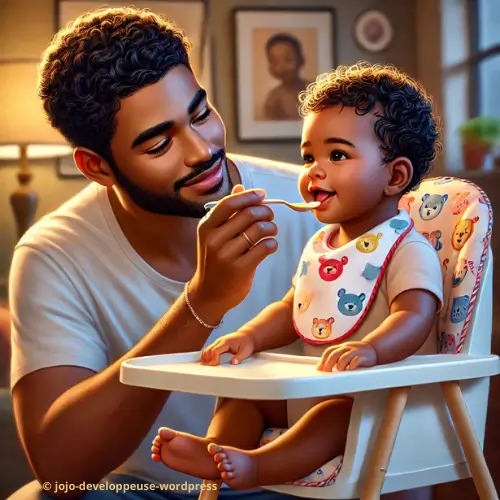 Papa qui donne à manger à bébé
